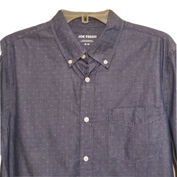 Joe Fresh Shirt Mens Medium Blue White Polka dot Button Down Long Sleeve Career - Picture 3 of 3